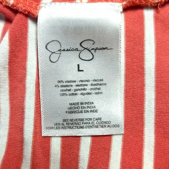 Jessica Simpson Coral/White Striped Tessanne Crochet-Trim Maxi Dress Size Large - Picture 9 of 9